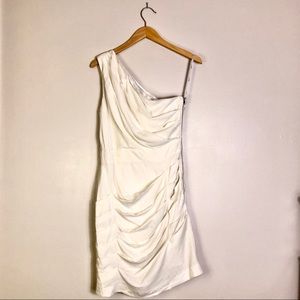 Anthro Aryn K White One Shoulder Linen Blend Dress